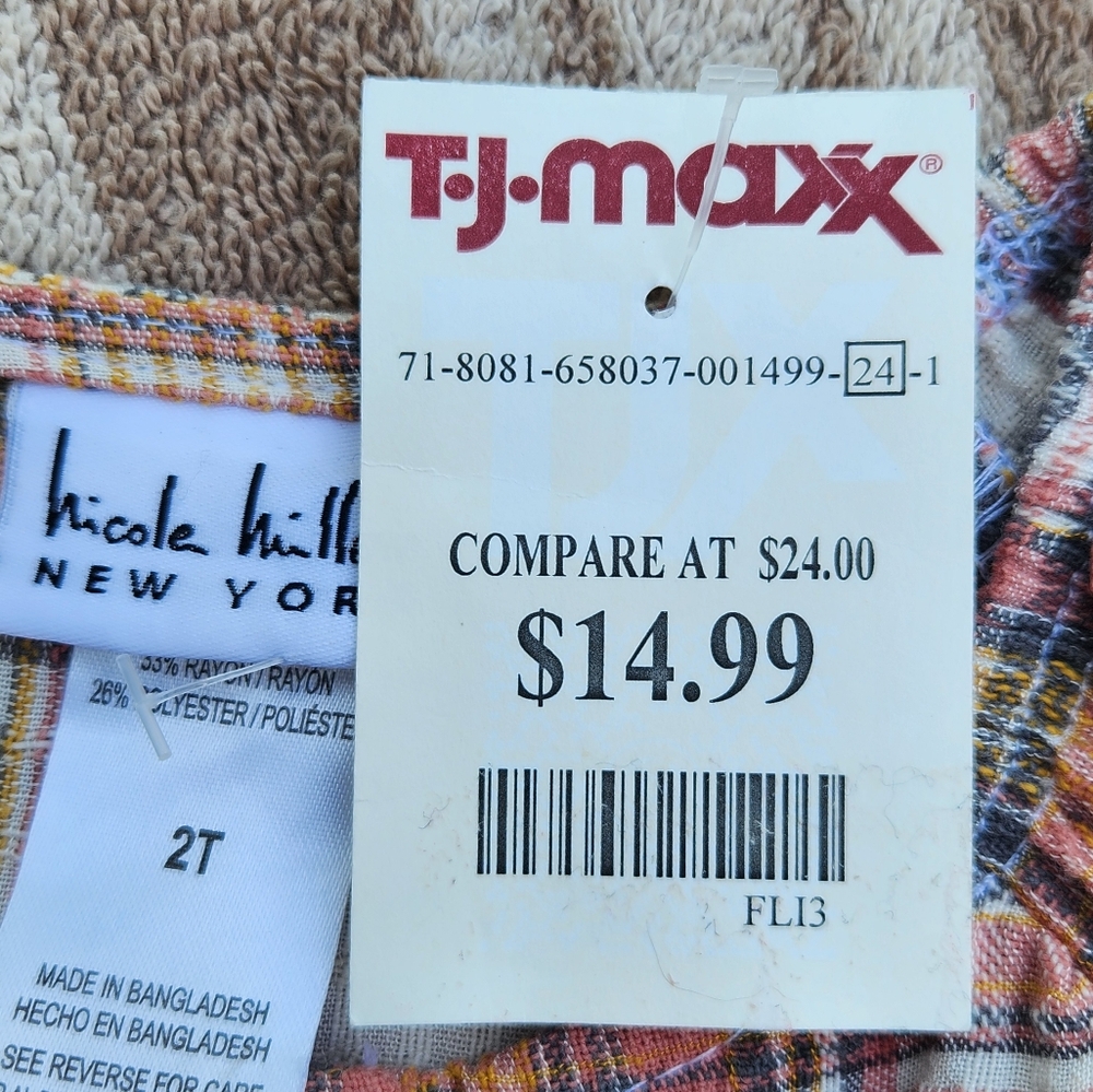 Nicole Miller Girls Woven Plaid Dress Short Sleeve Half Button Down Size 2T - Picture 9 of 12